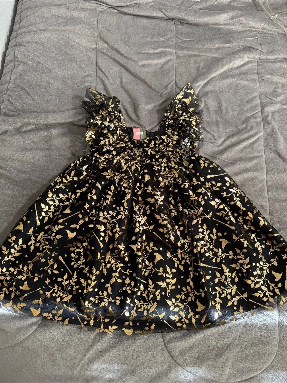 Wicked Girls Halloween costume witch Dress black w/Gold Floral Foil Accents Sz 5